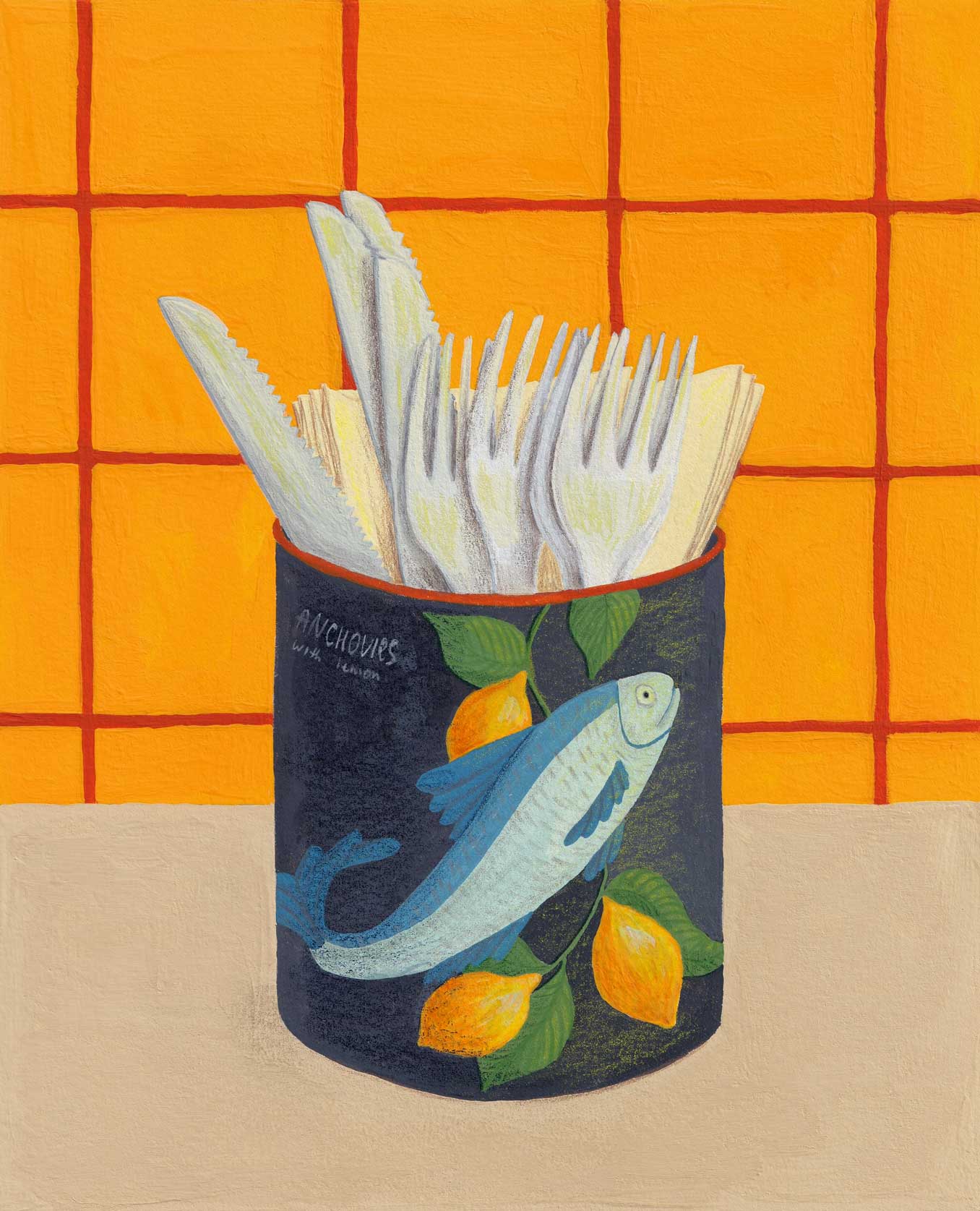 Anchovies gouache illustration created by Anna Polhorodnyk