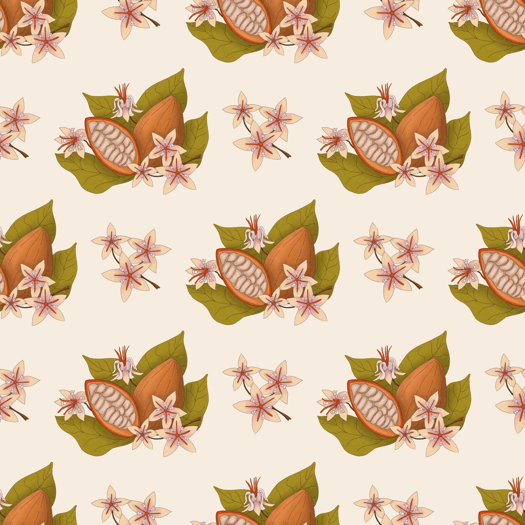 Cacao digital illustration repeatable pattern created by Anna Polhorodnyk