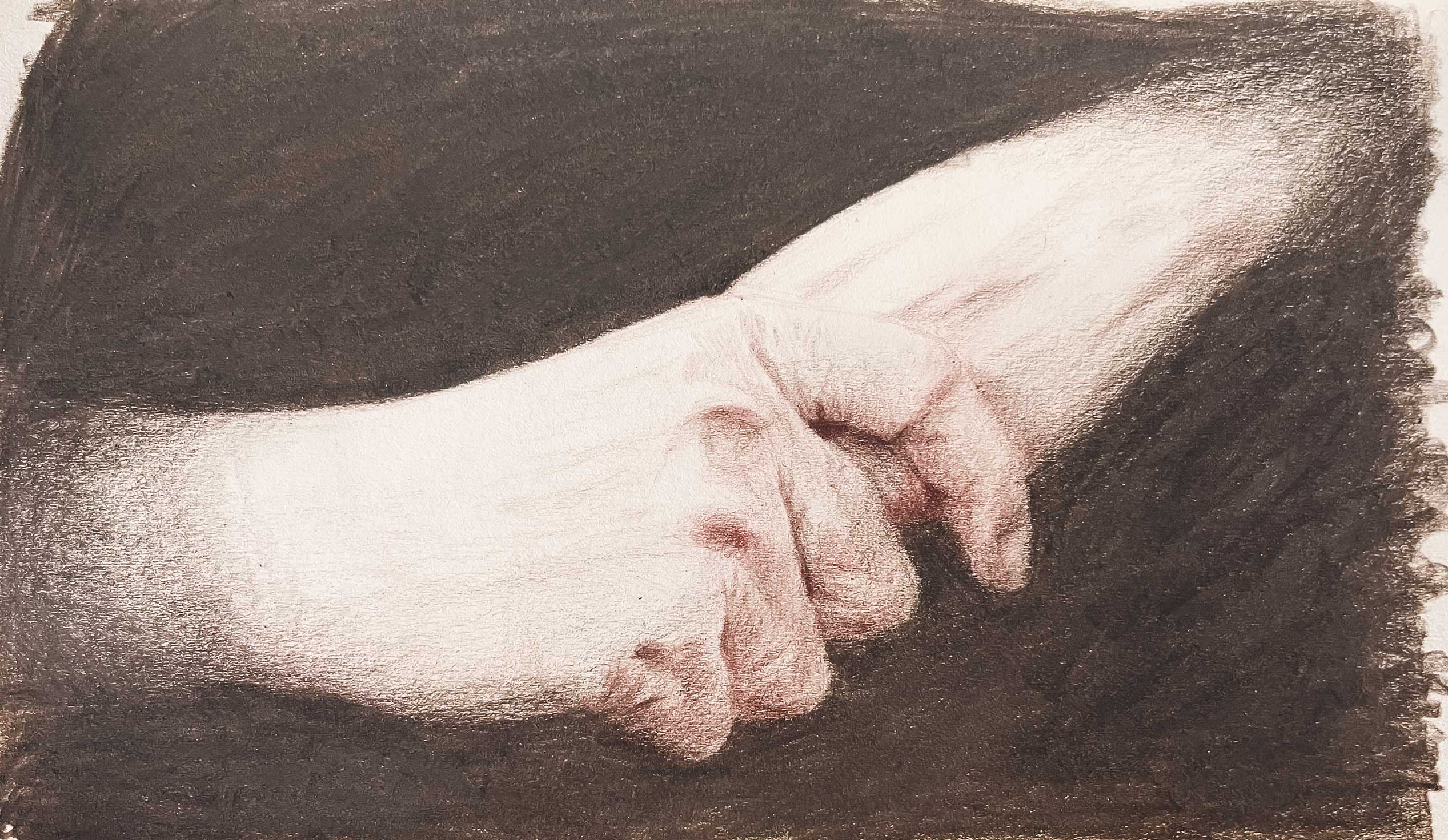 Sketch of hands made with colored pencila by Anna Polhorodyk