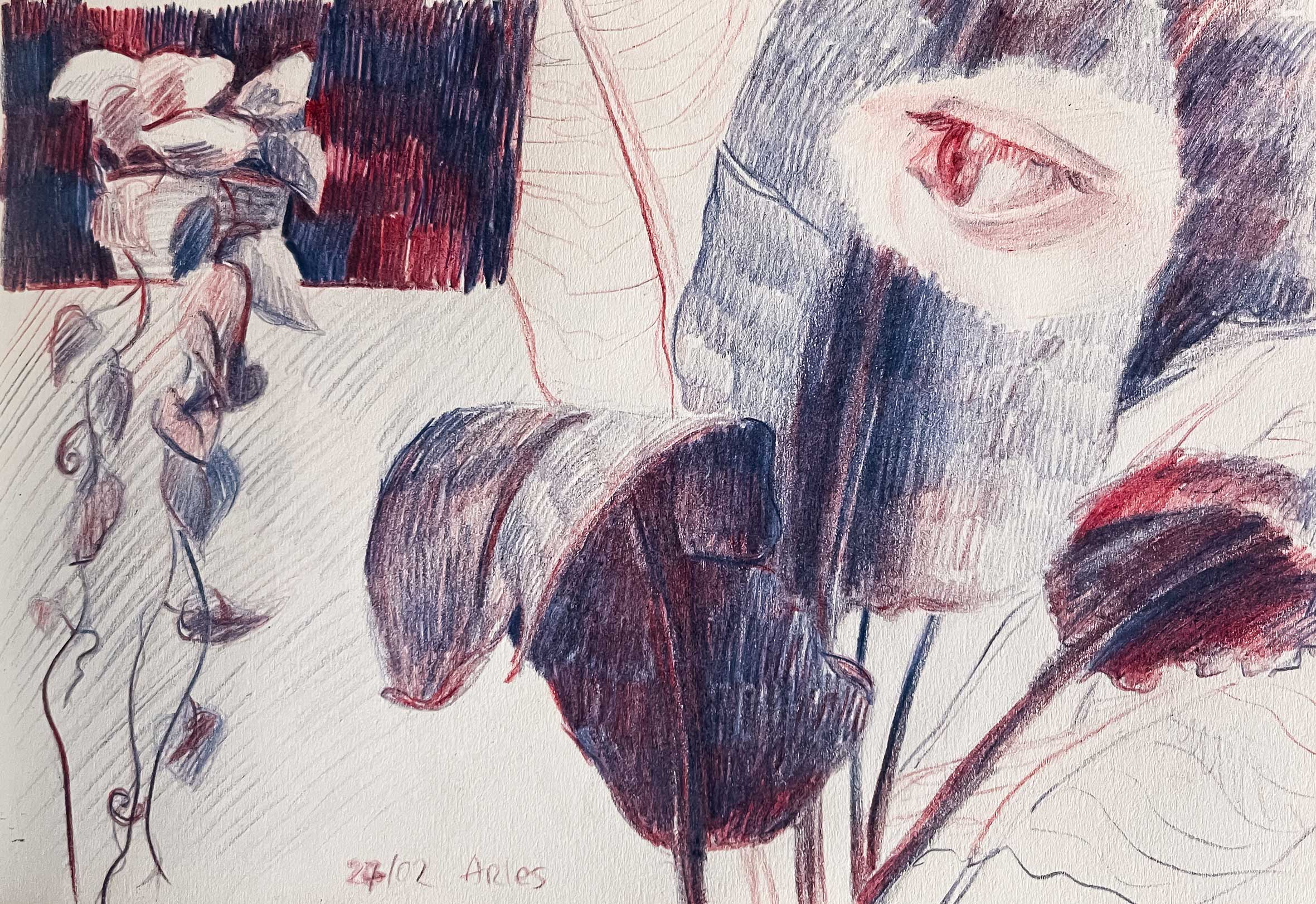 Sketches made with multicolor pencil by Anna Polhorodnyk